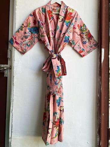 100% Cotton Handmade Kimono Dress, Women Beach Cover Up, Lightweight Cardigan Long Bikini Kimono Cover Up in Kuwait