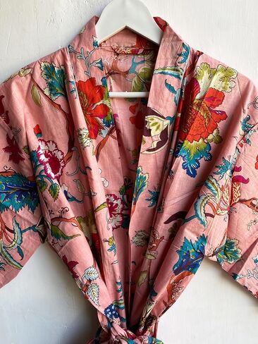 100% Cotton Handmade Kimono Dress, Women Beach Cover Up, Lightweight Cardigan Long Bikini Kimono Cover Up in Kuwait