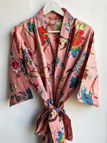 100% Cotton Handmade Kimono Dress, Women Beach Cover Up, Lightweight Cardigan Long Bikini Kimono Cover Up in Kuwait