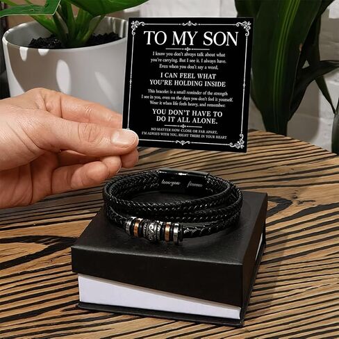 To My Son Bracelet From Mom & Dad, Cuban Link Bracelet for Son with Heartfelt Message Card & Luxury Gift Box, Birthday Graduation Gifts for Teen Boys & Men in Kuwait