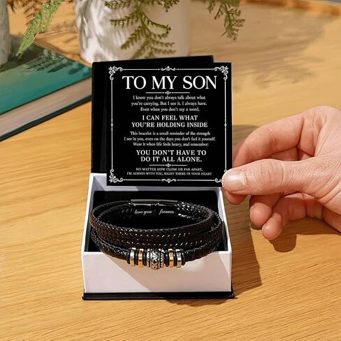 To My Son Bracelet From Mom & Dad, Cuban Link Bracelet for Son with Heartfelt Message Card & Luxury Gift Box, Birthday Graduation Gifts for Teen Boys & Men in Kuwait