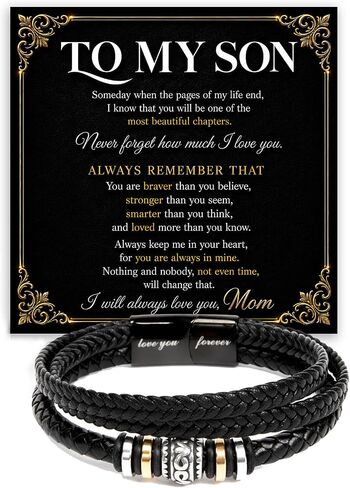 To My Son Bracelet From Mom & Dad, Cuban Link Bracelet for Son with Heartfelt Message Card & Luxury Gift Box, Birthday Graduation Gifts for Teen Boys & Men in Kuwait