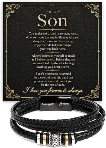 To My Son Bracelet From Mom & Dad, Cuban Link Bracelet for Son with Heartfelt Message Card & Luxury Gift Box, Birthday Graduation Gifts for Teen Boys & Men in Kuwait