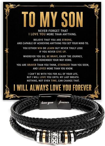 To My Son Bracelet From Mom & Dad, Cuban Link Bracelet for Son with Heartfelt Message Card & Luxury Gift Box, Birthday Graduation Gifts for Teen Boys & Men in Kuwait