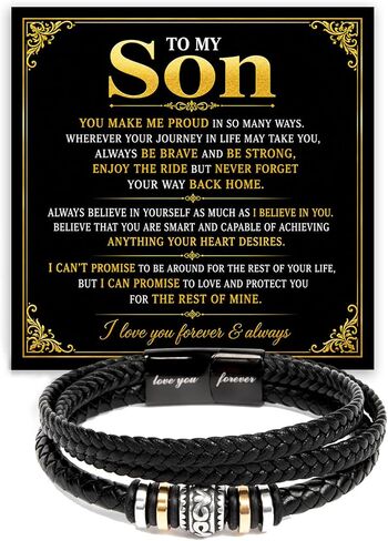 To My Son Bracelet From Mom & Dad, Cuban Link Bracelet for Son with Heartfelt Message Card & Luxury Gift Box, Birthday Graduation Gifts for Teen Boys & Men in Kuwait