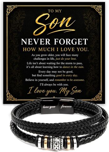 To My Son Bracelet From Mom & Dad, Cuban Link Bracelet for Son with Heartfelt Message Card & Luxury Gift Box, Birthday Graduation Gifts for Teen Boys & Men in Kuwait