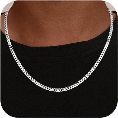 HIMSTORY Cuban Link Chain for Men, 925 Sterling Silver Over 3.5mm/5mm/7mm Diamond Cut Cuban Link Chain Silver Chains for Men Jewelry 18 20 22 24 26 Inch in Saudi Arabia