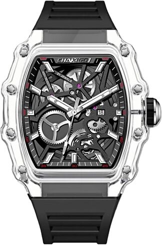 Gosasa Men’s Luxury Skeleton Quartz Watch with Silicone Band – Luminous Hand Business Casual Tonneau Hollow Waterproof Date Men Analog Watch, Fashion Dress Gift for Men in Kuwait
