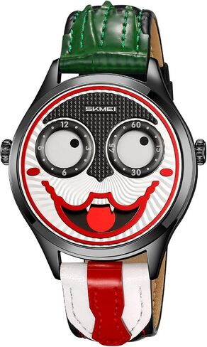 Gosasa Men’s Creative Quartz Watch Funny Joker Face Dial Fashion Waterproof Casual Analog Wristwatch with Leather Strap Unique Clown Novelty Gift for Men in Kuwait