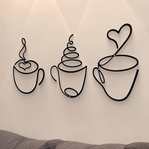 werdecade Coffee Cup Wall Art, Set of 3 Black Metal Wall Decor for Kitchen Cafe Office, Iron Artwork for Home Decor, Industrial Hanging Sculpture for Coffee Lovers (8x5.6 Inch) (black) in Saudi Arabia