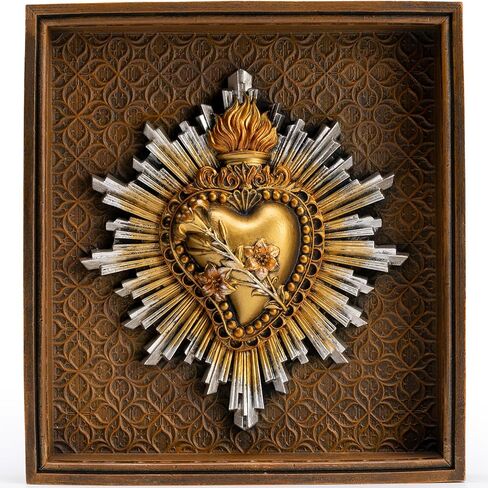 DevotedWalls Most Chaste Heart of St Joseph Framed Wall Decor, 7.2 Inch Antique Gold Catholic Art, Lily Purity Patron Father Gift Religious Decor in Saudi Arabia