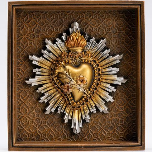 DevotedWalls Most Chaste Heart of St Joseph Framed Wall Decor, 7.2 Inch Antique Gold Catholic Art, Lily Purity Patron Father Gift Religious Decor in Saudi Arabia
