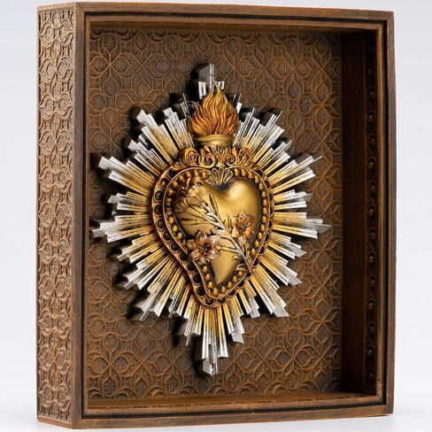 DevotedWalls Most Chaste Heart of St Joseph Framed Wall Decor, 7.2 Inch Antique Gold Catholic Art, Lily Purity Patron Father Gift Religious Decor in Saudi Arabia