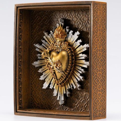 DevotedWalls Most Chaste Heart of St Joseph Framed Wall Decor, 7.2 Inch Antique Gold Catholic Art, Lily Purity Patron Father Gift Religious Decor in Saudi Arabia