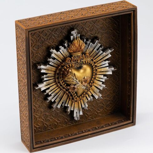 DevotedWalls Most Chaste Heart of St Joseph Framed Wall Decor, 7.2 Inch Antique Gold Catholic Art, Lily Purity Patron Father Gift Religious Decor in Saudi Arabia