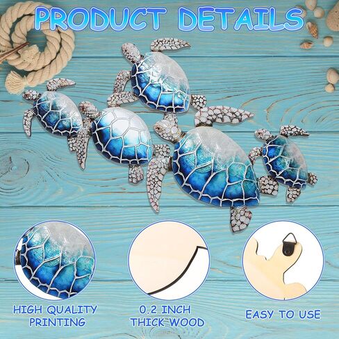 Ovveroche Wooden Sea Turtle Wall Decor, Farmhouse Ocean Turtle Wall Art Beach Theme, Vintage Coastal Ornaments, Wooden Hanging Sign for Living Room Lake House Bedroom Bathroom Garden Indoor Outdoor in Saudi Arabia
