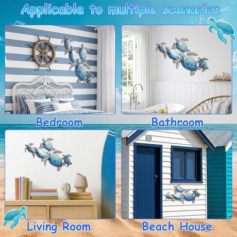 Ovveroche Wooden Sea Turtle Wall Decor, Farmhouse Ocean Turtle Wall Art Beach Theme, Vintage Coastal Ornaments, Wooden Hanging Sign for Living Room Lake House Bedroom Bathroom Garden Indoor Outdoor in Saudi Arabia