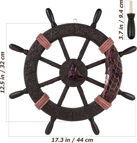 Homoyoyo Mediterranean Boat Steering Wheel Wall Decor, Rustic Wooden Ship Wheel Hanging Ornament for Nautical Home, Beach, Pirate House Decoration, 17. 7 Inch in Saudi Arabia