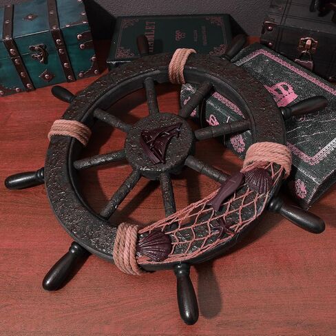 Homoyoyo Mediterranean Boat Steering Wheel Wall Decor, Rustic Wooden Ship Wheel Hanging Ornament for Nautical Home, Beach, Pirate House Decoration, 17. 7 Inch in Saudi Arabia
