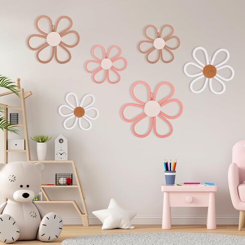 Zealor 6PCS Boho Nursery Decor Daisy Flower Wall Art Decor 8/10/12 Inches Woven Macrame Wall Hanging Boho Daisy Flower Floral Pediments Bohemian Nursery Decoration for Home Dorm Bedroom Farmhouse in Saudi Arabia