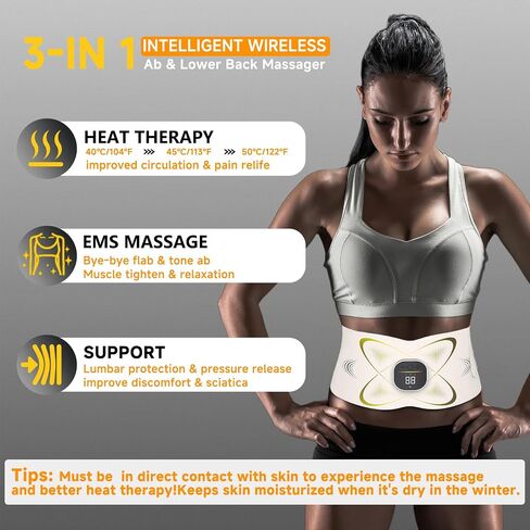 Ab Stimulator Muscle Toner, Abs Stimulator Abdominal Massage Belt with Heat for Belly Fat Burning & Cellulite Melting & Stomach Smooth Firming, Lower Back Massager for Women Men Pain Relief Gifts in Kuwait