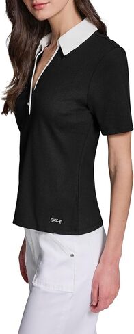 Karl Lagerfeld Women's Rosette Buttons Comfortable Lightweight Blouse in Kuwait