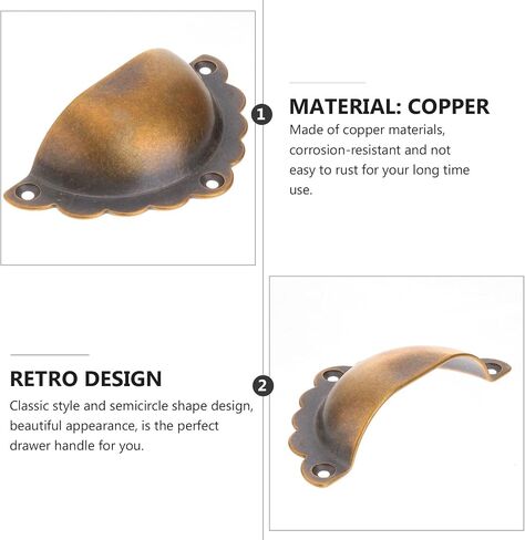 Cabinet PullsAntique Copper Pulls and Drawer Handles, Half-Round Shell Shape, Solid Brass Wardrobe Knobs for Furniture Doors and Closets, Vintage Style Hardware for Home Improvement in Kuwait