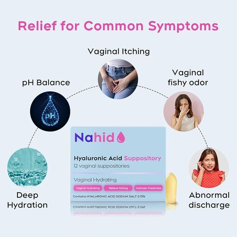 Nahid Vaginal Moisturizing Suppositories | 15 mg Hyaluronic Acid | Long-Lasting 72-Hour Hydration | pH-Balanced Formula for Vaginal Dryness | Menopause & Hormonal Changes | 24 Inserts Total, 2 Pack in Saudi Arabia