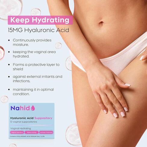 Nahid Vaginal Moisturizing Suppositories | 15 mg Hyaluronic Acid | Long-Lasting 72-Hour Hydration | pH-Balanced Formula for Vaginal Dryness | Menopause & Hormonal Changes | 24 Inserts Total, 2 Pack in Saudi Arabia