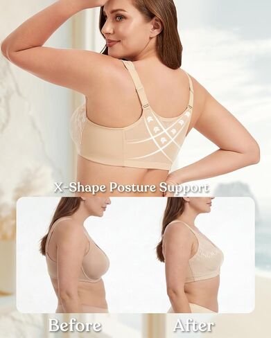 Women's Front Closure Posture Bra Wirefree Back Support Full Coverage Minimizer Plus Size Bra in Saudi Arabia