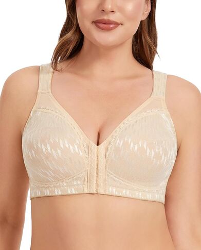 Women's Front Closure Posture Bra Wirefree Back Support Full Coverage Minimizer Plus Size Bra in Saudi Arabia