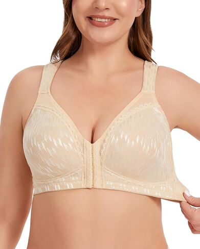 Women's Front Closure Posture Bra Wirefree Back Support Full Coverage Minimizer Plus Size Bra in Saudi Arabia