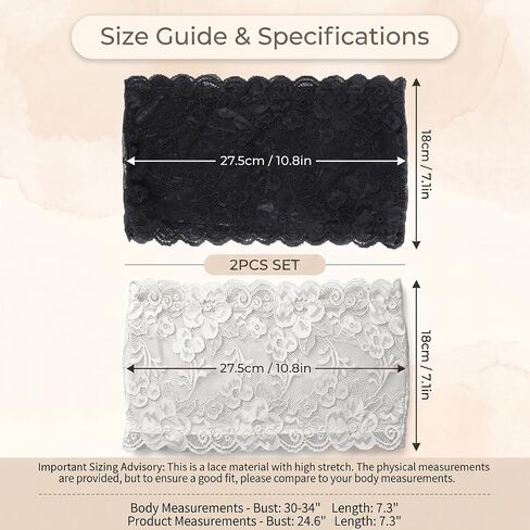 Lace Tube Top - 2Pcs Strapless Lace Bandeau, Seamless Bandeau Bralette for Low Neckline Cleavage Cover (X-Large) Black, White in Saudi Arabia
