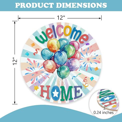 Welcome Home Watercolor Balloons Front Door Sign, Military Army Returning Back Homecoming Wood Plaque Hanger Outdoor Home Decor, Family Housewarming Party Wooden Wreath Wall Hanging Decoration in Kuwait