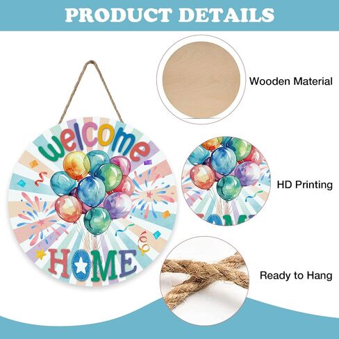 Welcome Home Watercolor Balloons Front Door Sign, Military Army Returning Back Homecoming Wood Plaque Hanger Outdoor Home Decor, Family Housewarming Party Wooden Wreath Wall Hanging Decoration in Kuwait