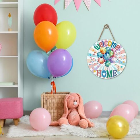 Welcome Home Watercolor Balloons Front Door Sign, Military Army Returning Back Homecoming Wood Plaque Hanger Outdoor Home Decor, Family Housewarming Party Wooden Wreath Wall Hanging Decoration in Kuwait
