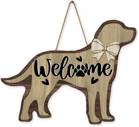 Dog Welcome Front Door Sign, Puppy Wood Plaque Hanger Outdoor Outside Porch Backyard Home Decor Pet Dog Owner Lover Gift, Farmhouse Bow Paw Print Hearts Wooden Wreath Wall Hanging Decoration in Kuwait