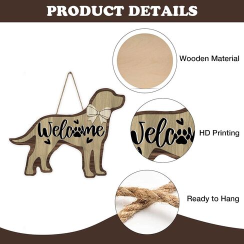 Dog Welcome Front Door Sign, Puppy Wood Plaque Hanger Outdoor Outside Porch Backyard Home Decor Pet Dog Owner Lover Gift, Farmhouse Bow Paw Print Hearts Wooden Wreath Wall Hanging Decoration in Kuwait