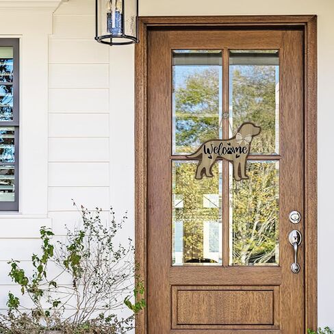 Dog Welcome Front Door Sign, Puppy Wood Plaque Hanger Outdoor Outside Porch Backyard Home Decor Pet Dog Owner Lover Gift, Farmhouse Bow Paw Print Hearts Wooden Wreath Wall Hanging Decoration in Kuwait