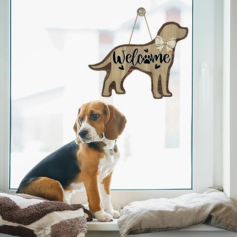 Dog Welcome Front Door Sign, Puppy Wood Plaque Hanger Outdoor Outside Porch Backyard Home Decor Pet Dog Owner Lover Gift, Farmhouse Bow Paw Print Hearts Wooden Wreath Wall Hanging Decoration in Kuwait