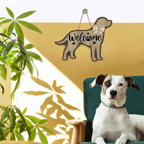Dog Welcome Front Door Sign, Puppy Wood Plaque Hanger Outdoor Outside Porch Backyard Home Decor Pet Dog Owner Lover Gift, Farmhouse Bow Paw Print Hearts Wooden Wreath Wall Hanging Decoration in Kuwait
