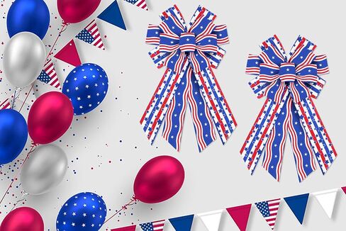 Red White Blue Patriotic Wreath Bow, 4th of July Burlap Ribbon with Straight Wavy Stripes and Blue Star for Independence Day Memorial Day Veterans Day Front Door Indoor Outdoor Farmhouse Decor in Saudi Arabia