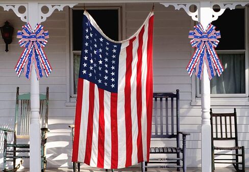 Red White Blue Patriotic Wreath Bow, 4th of July Burlap Ribbon with Straight Wavy Stripes and Blue Star for Independence Day Memorial Day Veterans Day Front Door Indoor Outdoor Farmhouse Decor in Saudi Arabia