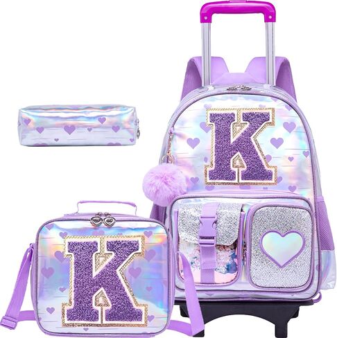 Meetbelify Rolling Backpack for Girls Backpack with Wheels for Elementary Student Kids School Bag with Lunch Box Pencil Case for Girls Ages 6-8 Years Old Pink A in Saudi Arabia