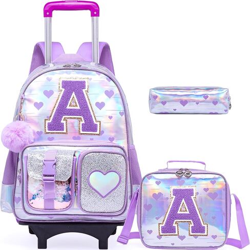 Meetbelify Rolling Backpack for Girls Backpack with Wheels for Elementary Student Kids School Bag with Lunch Box Pencil Case for Girls Ages 6-8 Years Old Pink A in Saudi Arabia