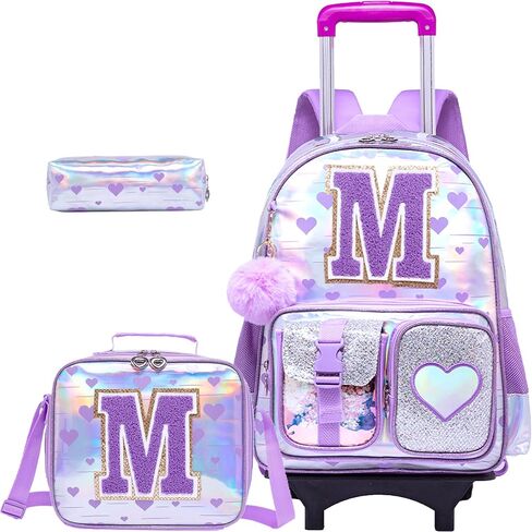 Meetbelify Rolling Backpack for Girls Backpack with Wheels for Elementary Student Kids School Bag with Lunch Box Pencil Case for Girls Ages 6-8 Years Old Pink A in Saudi Arabia