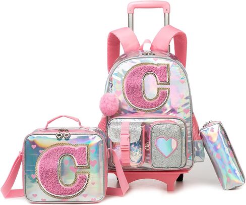 Meetbelify Rolling Backpack for Girls Backpack with Wheels for Elementary Student Kids School Bag with Lunch Box Pencil Case for Girls Ages 6-8 Years Old Pink A in Saudi Arabia