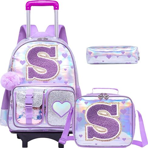 Meetbelify Rolling Backpack for Girls Backpack with Wheels for Elementary Student Kids School Bag with Lunch Box Pencil Case for Girls Ages 6-8 Years Old Pink A in Saudi Arabia