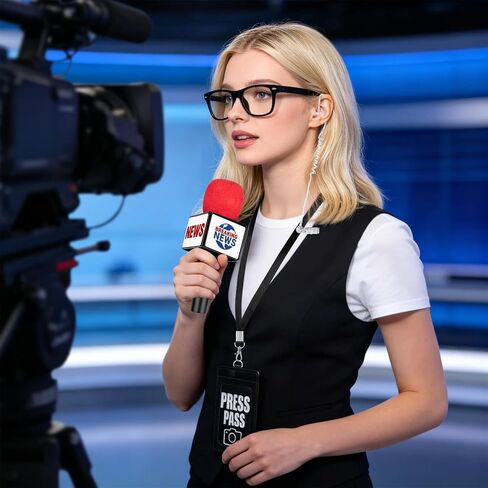 Journalist News Reporter Costume Accessories for Adult/Kids,News Reporter Set with Fake News Microphone Prop Press Pass Glasses Tie for Halloween Cosplay Black in Saudi Arabia