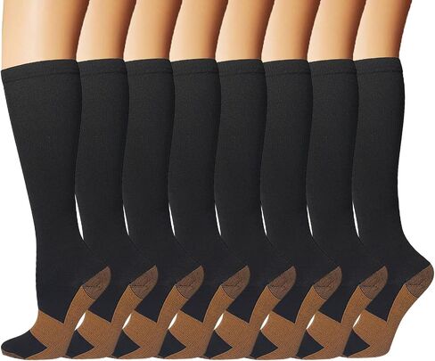 Copper & Black Socks for Men and Women - 8 Pairs 15-20 Running, Athletic, Cycling in Saudi Arabia